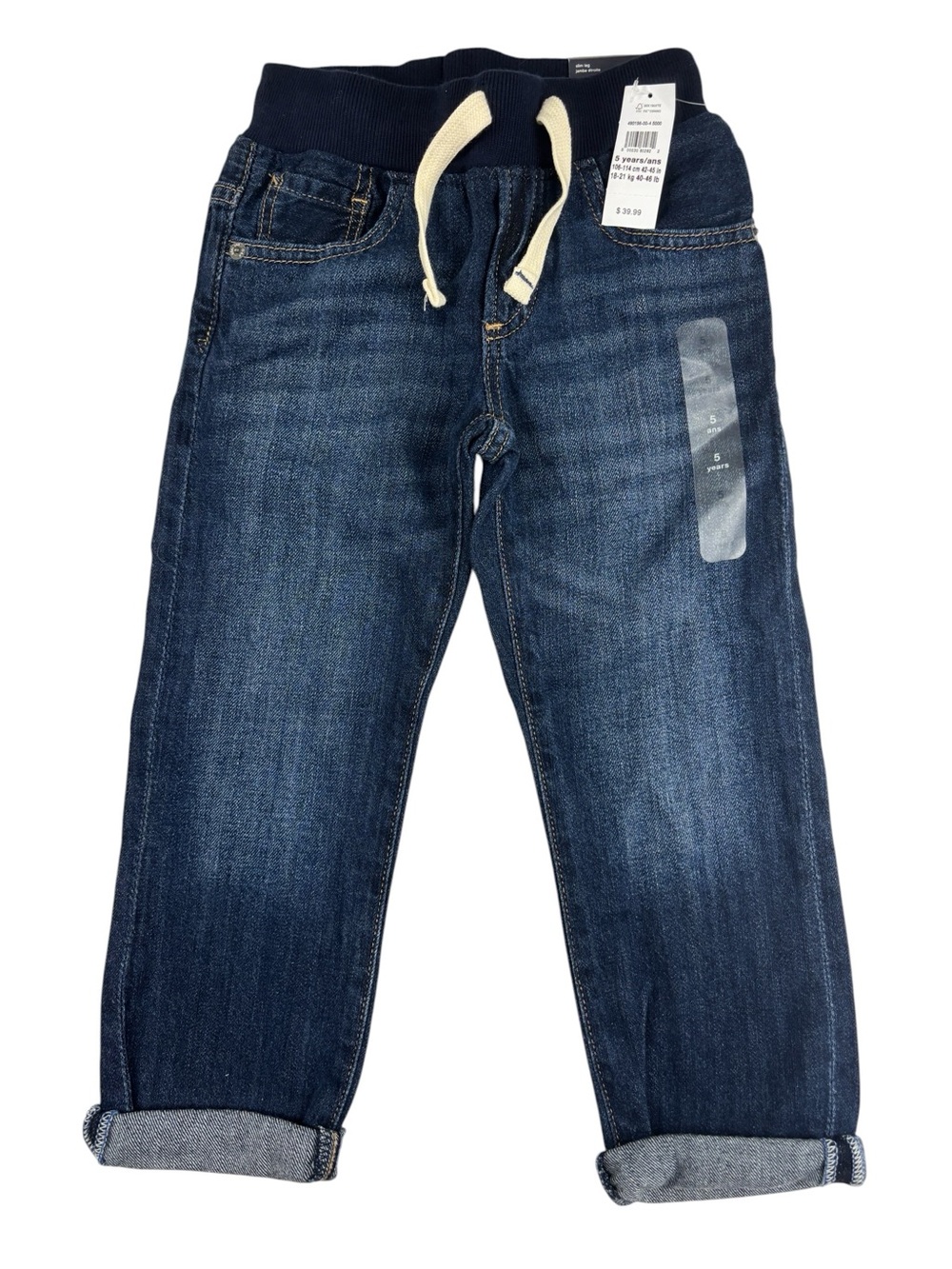 Gap Boys Slim Leg Pull on Denim Blue Jeans Elastic Waist Size 5 NWT